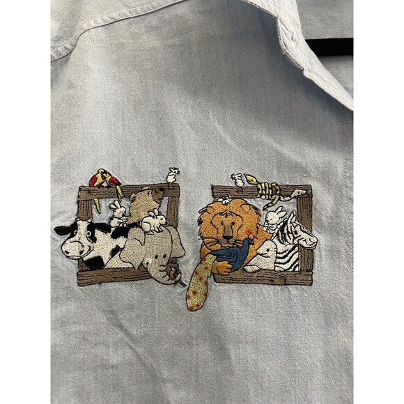 VTG Lets Quizz Again New York Womens Shirt L Short Sleeve Embroidered Animals - Picture 2 of 12